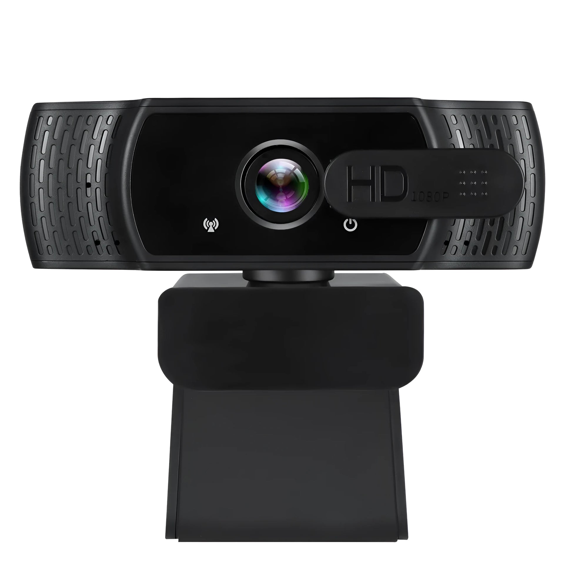 Black 1080P USB webcam with built-in microphone and a universal clip for laptops.