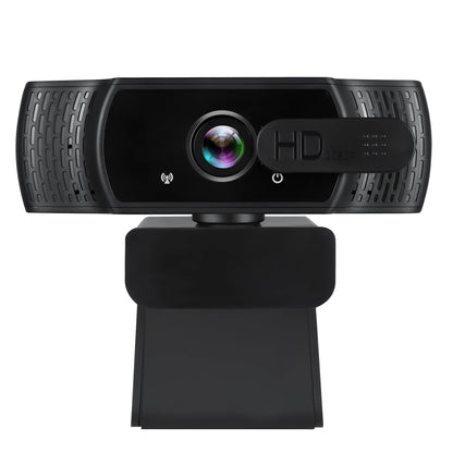 Black 1080P USB webcam with built-in microphone and a universal clip for laptops.