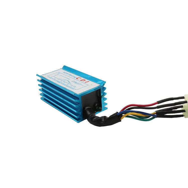 6-pin motorcycle CDI igniter with blue aluminium body and light for pedal 50 to 150CC engines