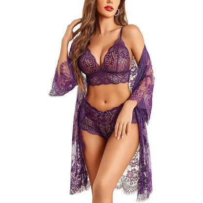 Ladies lace fabric underwear set with adjustable straps and decorative front bow detail