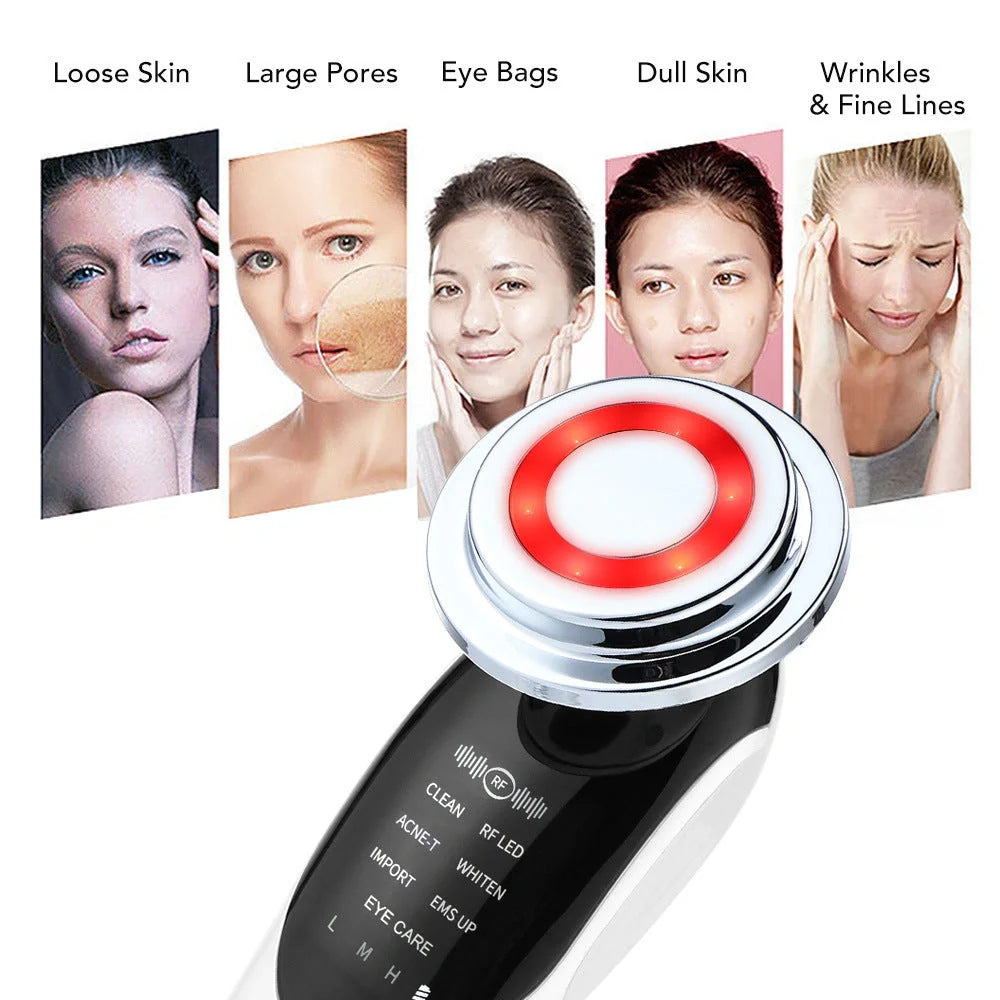 7-in-1 Facial Massager with EMS Micro-Current, Color Light Therapy, and Vibration Massage for Skin Rejuvenation, Acne Treatment, and Pore Cleansing