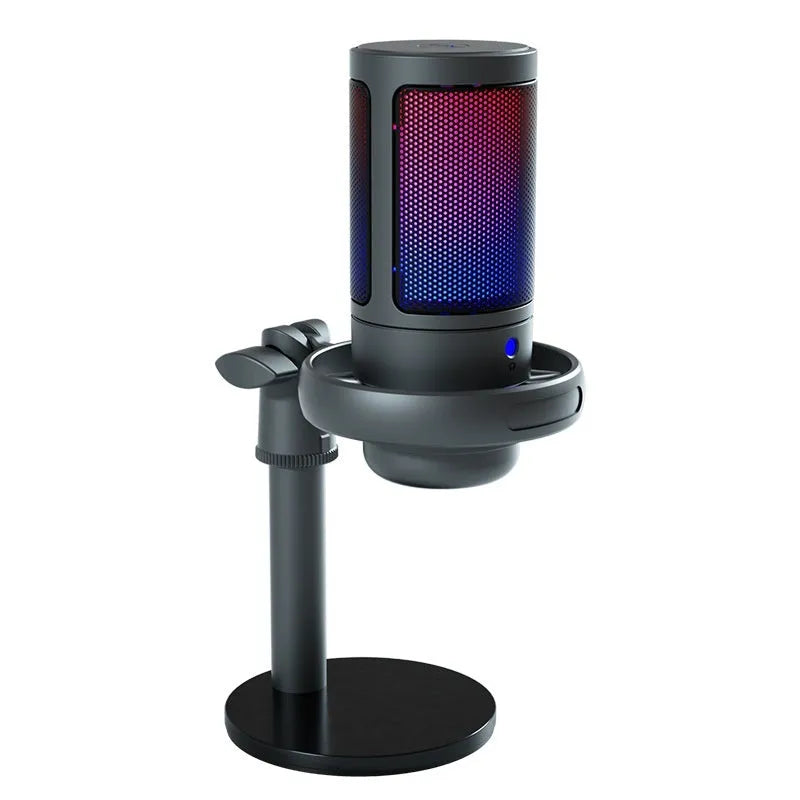 RGB USB condenser microphone in black, white, or pink colours with a 150 cm cable.