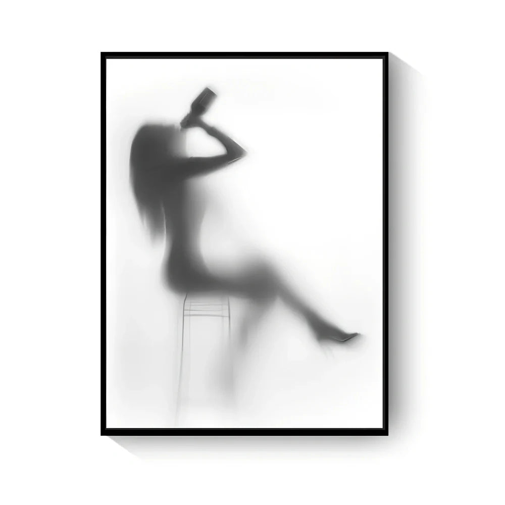 Black and white abstract canvas wall art with frameless rectangular design showing textured oil canvas surface