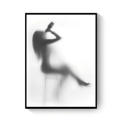 Black and white abstract canvas wall art with frameless rectangular design showing textured oil canvas surface