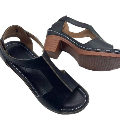 Plus size women's peep toe wedge sandals with adjustable buckle strap in light brown colour