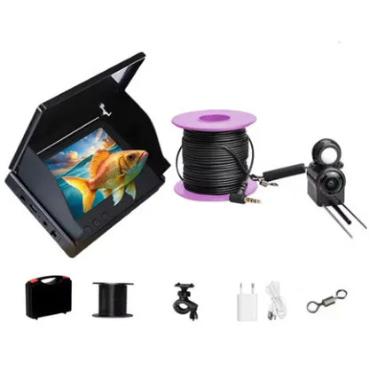 Underwater fish finder camera with 4.3-inch monitor, 220-degree lens, and LED lights on a 30-metre cable.