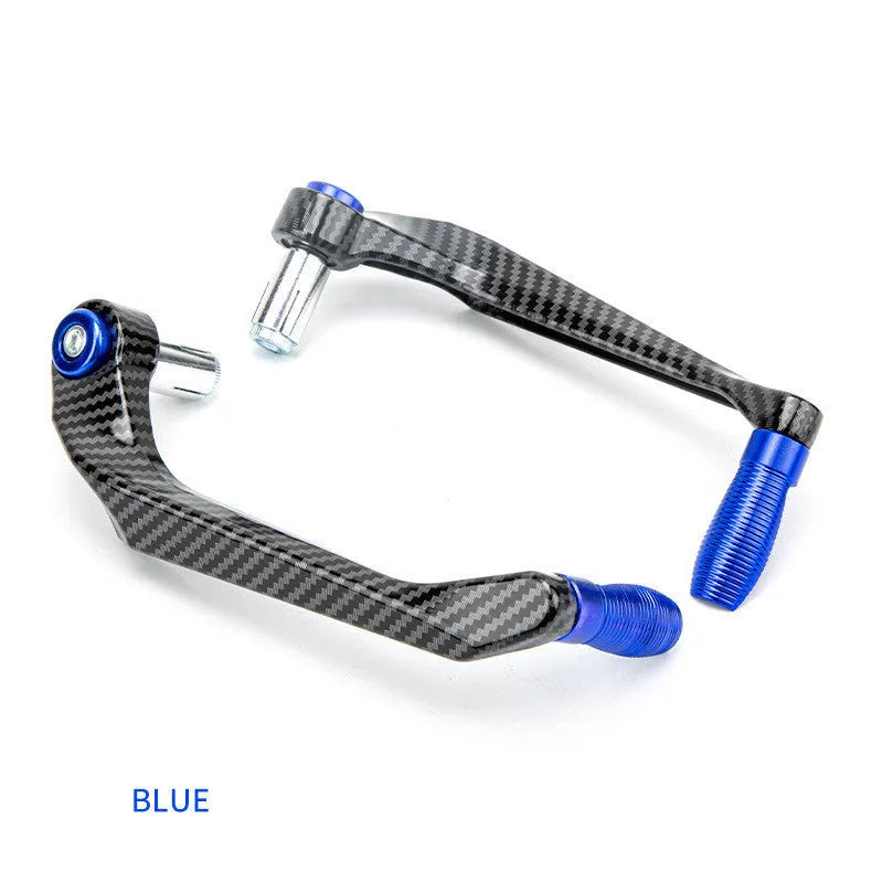A pair of aluminium motorcycle hand guards with water transfer printing in one of five colour options: black, red, silver, gold, or blue.