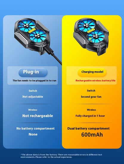 FS01 twin fan air-cooled phone radiator with ABS body, Type-C cable, and red/green charging light