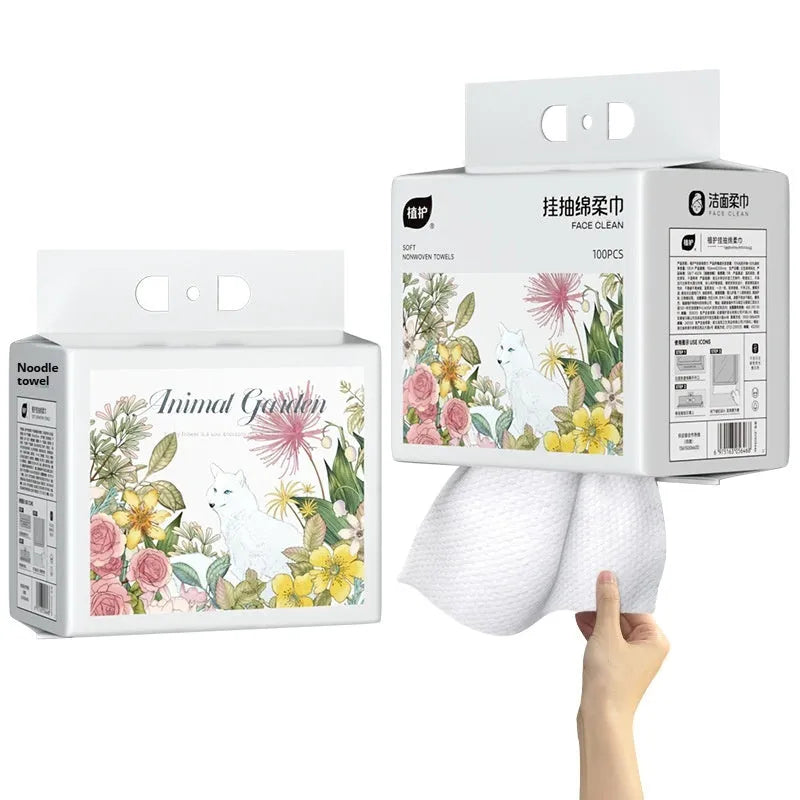 Disposable face cloth towel roll with removable hanging design, 100 sheets