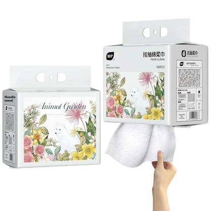 Disposable face cloth towel roll with removable hanging design, 100 sheets
