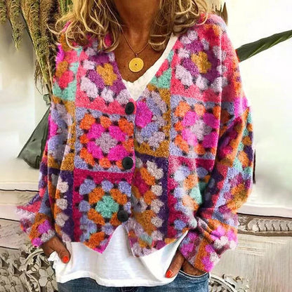 Women's Christmas abstract flowers printing sweater cardigan in various colors
