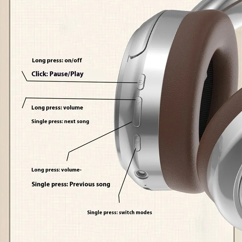 Retro style Bluetooth headphones with metal frame in brown, silver, or black colour