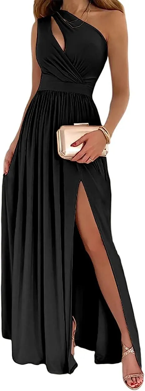 Women's one shoulder maxi dress with high split cutout detail in soft fabric