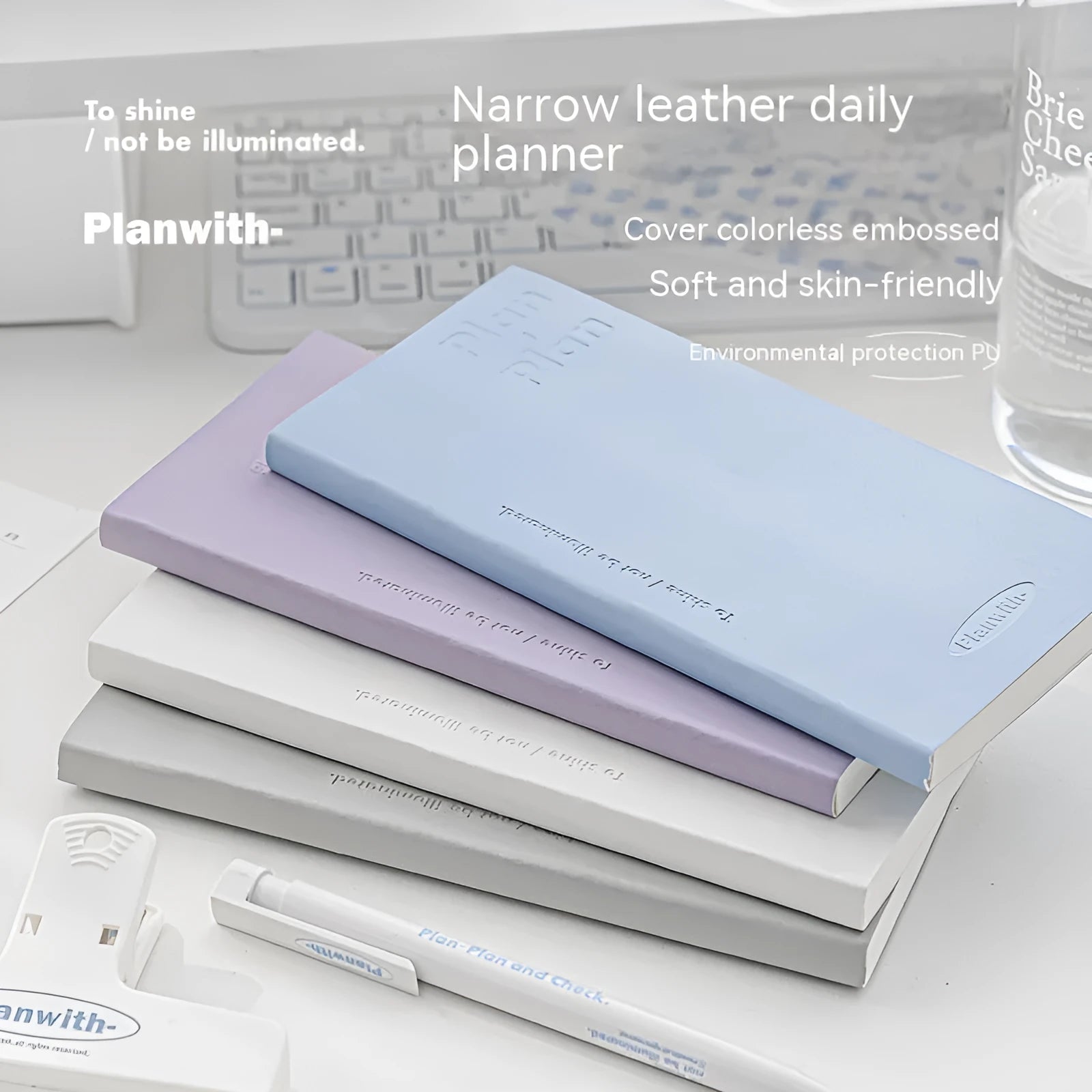 A5 embossed meter book with paper cover showing five colour options: white, purple, blue, grey, and protective cover