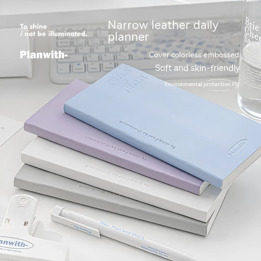 A5 embossed meter book with paper cover showing five colour options: white, purple, blue, grey, and protective cover