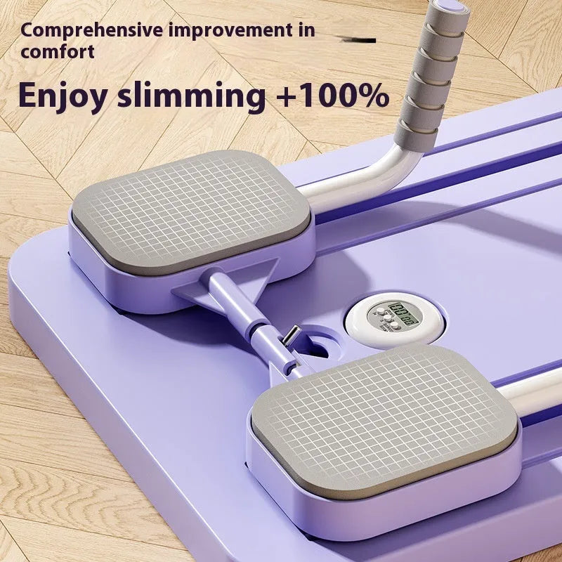 Multi-functional household fitness board with automatic rebound abdominal wheel, purple colour, dimensions 106x41x7cm