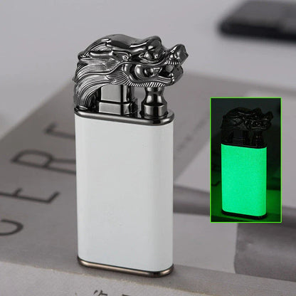 Innovative dragon and dolphin lighters with dual-flame design, made of premium metal and featuring intricately crafted mythical creature motifs.