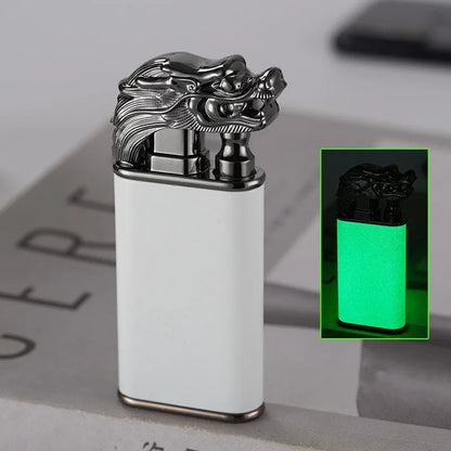 Metal dragon dolphin design double flame windproof lighter with blue jet fire
