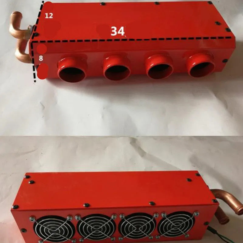 Metal car heater with copper pipe connections for 12V and 24V vehicle heating systems
