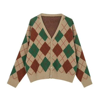 Light khaki knitted acrylic cardigan with regular sleeves on a hanger, free size.