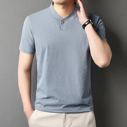 Men's short sleeve casual t-shirt with a zipper front detail, shown in one of the available colours.