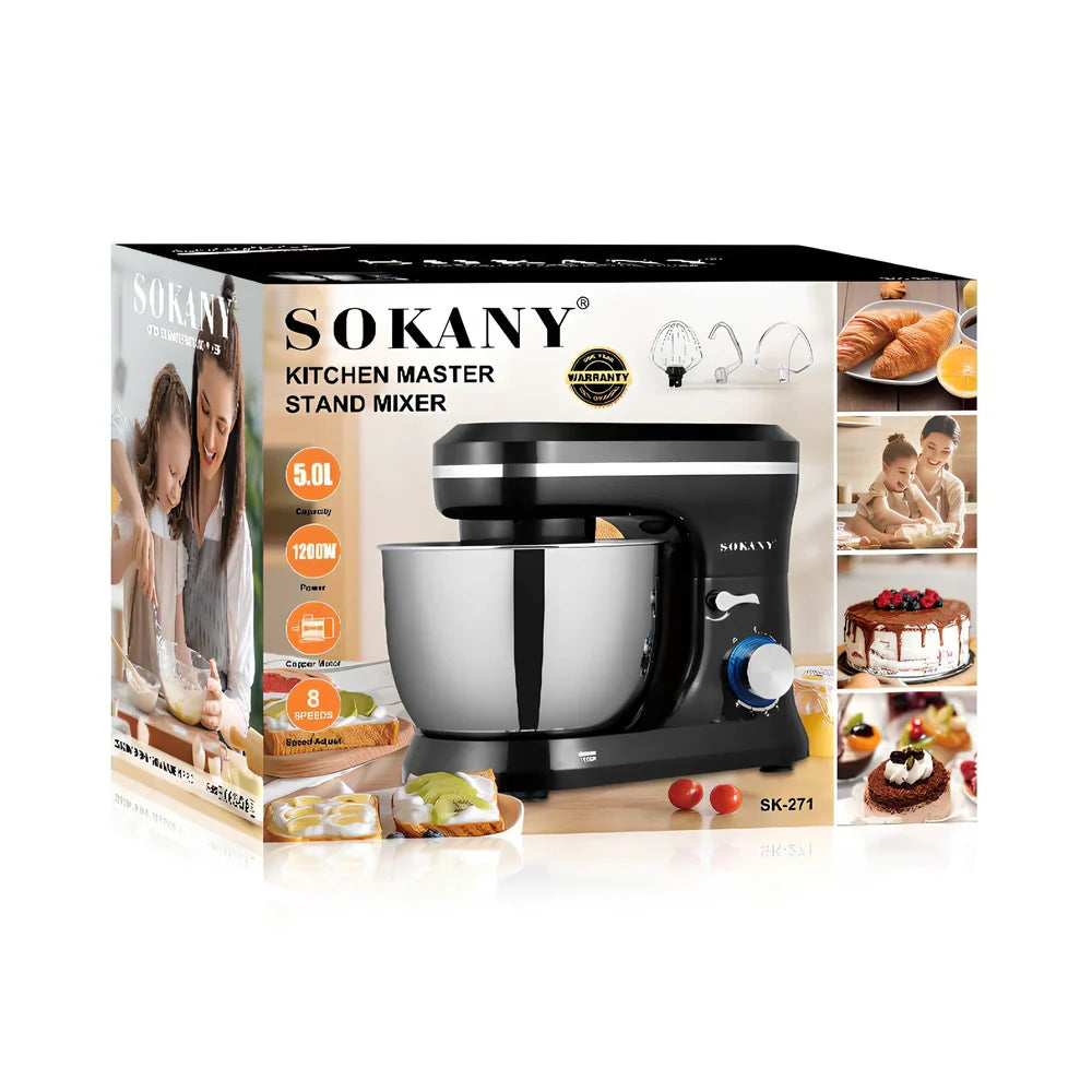 Black desktop stand mixer with 3-speed control for baking and whipping applications