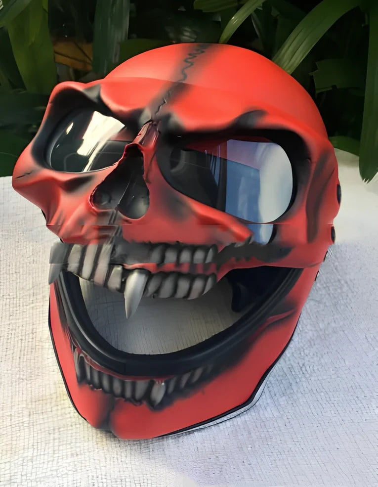 Latex Halloween skull head helmet mask in copper colour showing detailed facial features