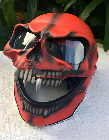 Latex Halloween skull head helmet mask in copper colour showing detailed facial features