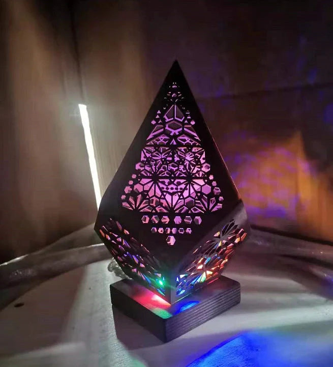 Bohemian Starry Sky Floor Lamp projecting vibrant colors on a wall