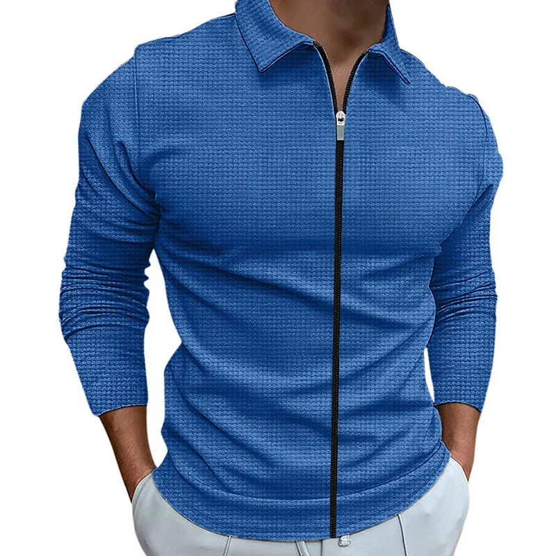 Men's waffle texture zipped lapel jacket in various colors for outdoor sports