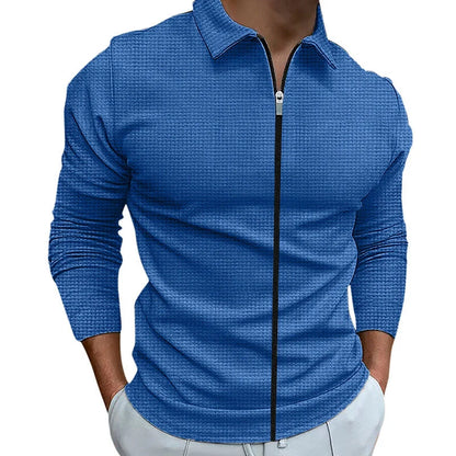 Men's waffle texture zipped lapel jacket in various colors for outdoor sports