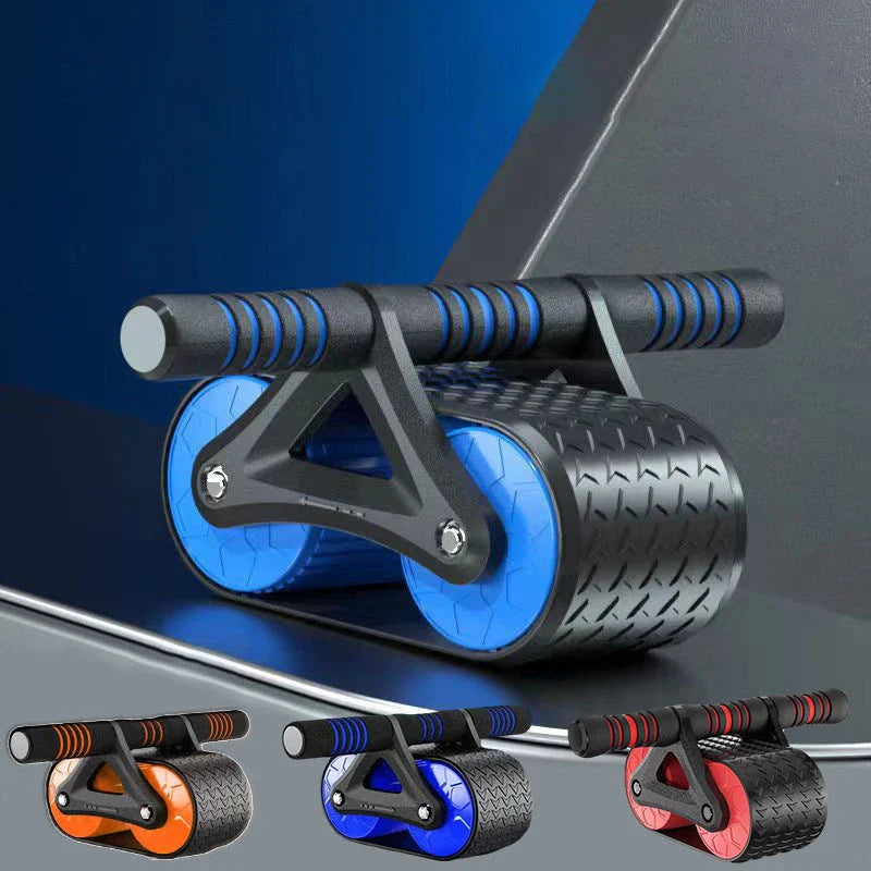 Dual-wheel abdominal roller with sweat-absorbent grip handle for intense core workouts
