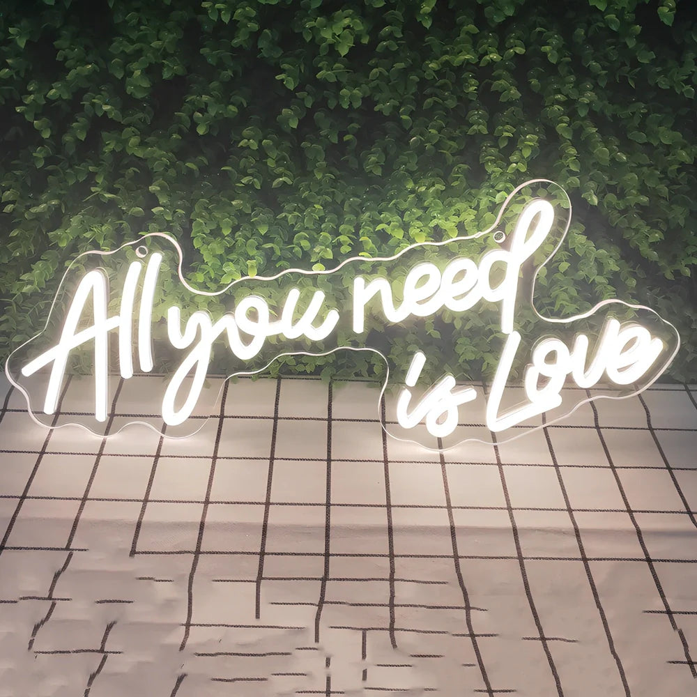 LED neon bedroom sign with warm white lighting measuring 580x230mm with acrylic housing