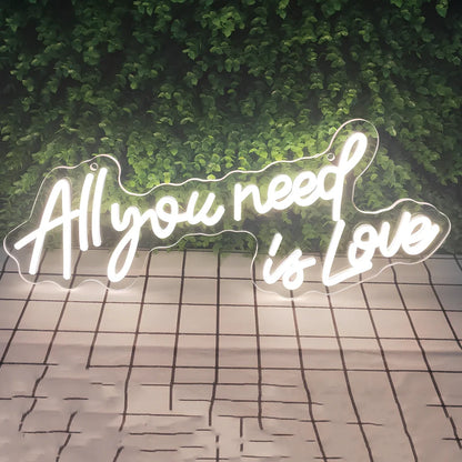 LED neon bedroom sign with warm white lighting measuring 580x230mm with acrylic housing