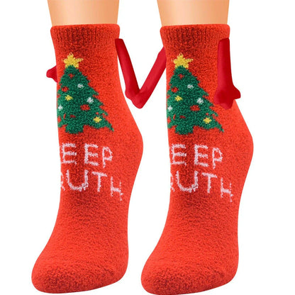 Christmas couple socks with magnetic connection feature and 3D animal patterns