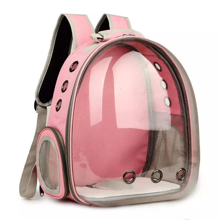 Portable pet backpack carrier with 360-degree transparent bubble design for small pets