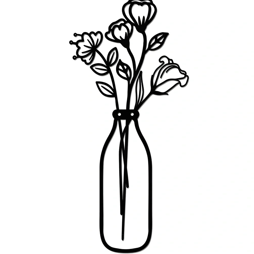 Black manual iron flower silhouette wall hanging, 40 cm high, single or set with mount