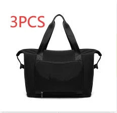 Roomy and foldable gym bag for women with waterproof Oxford fabric, multiple pockets, and wet/dry separation compartment