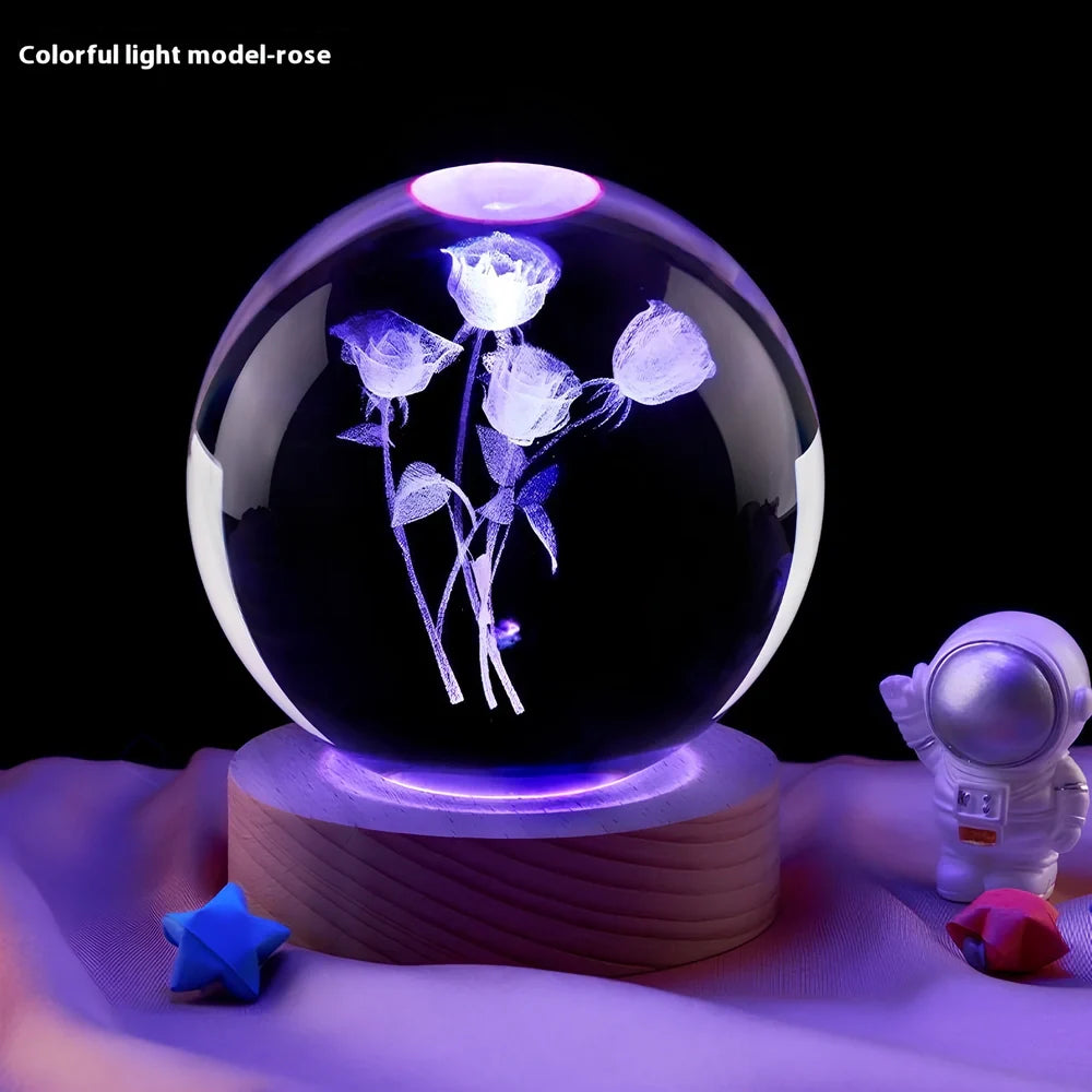 Moon small night lamp with crystal ball and USB base in celestial design theme