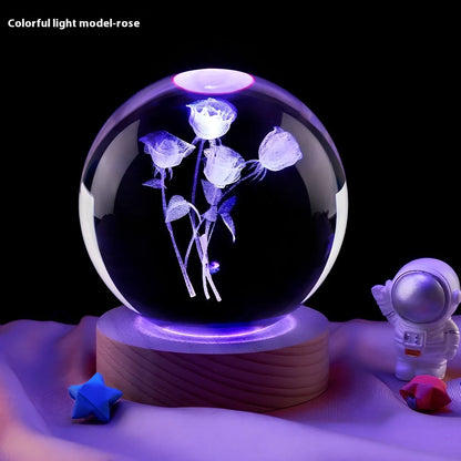 Moon small night lamp with crystal ball and USB base in celestial design theme