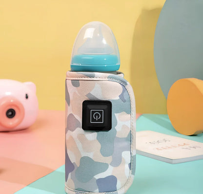 Portable milk bottle warmer with cloth cover and heating element for 55-75mm bottles