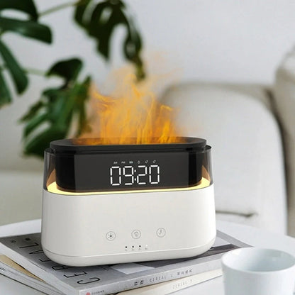 White flame humidifier with clock and aromatherapy function