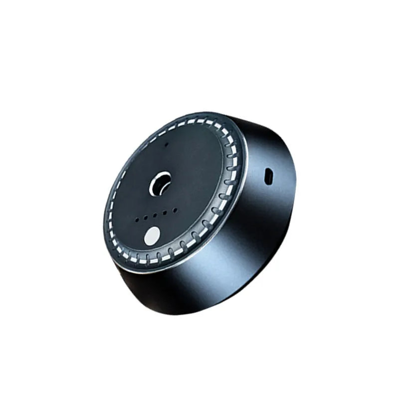 Black USB rechargeable car aroma diffuser with compact 9x4.5cm metal housing