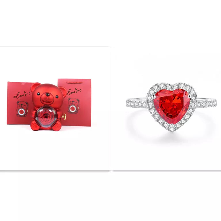 Eternal Rose Teddy Bear Jewelry Box with rotating drawer and preserved rose