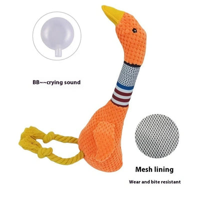 White plush dog toy with reinforced stitching, approximately 20cm long