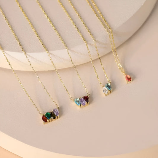 Zircon stone clavicle necklace in titanium steel with electroplated silver, gold, or rose gold finish