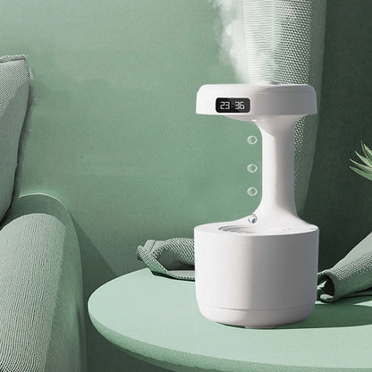 Anti-gravity humidifier with backflow water effects, ambient lighting, and sleek columnar design