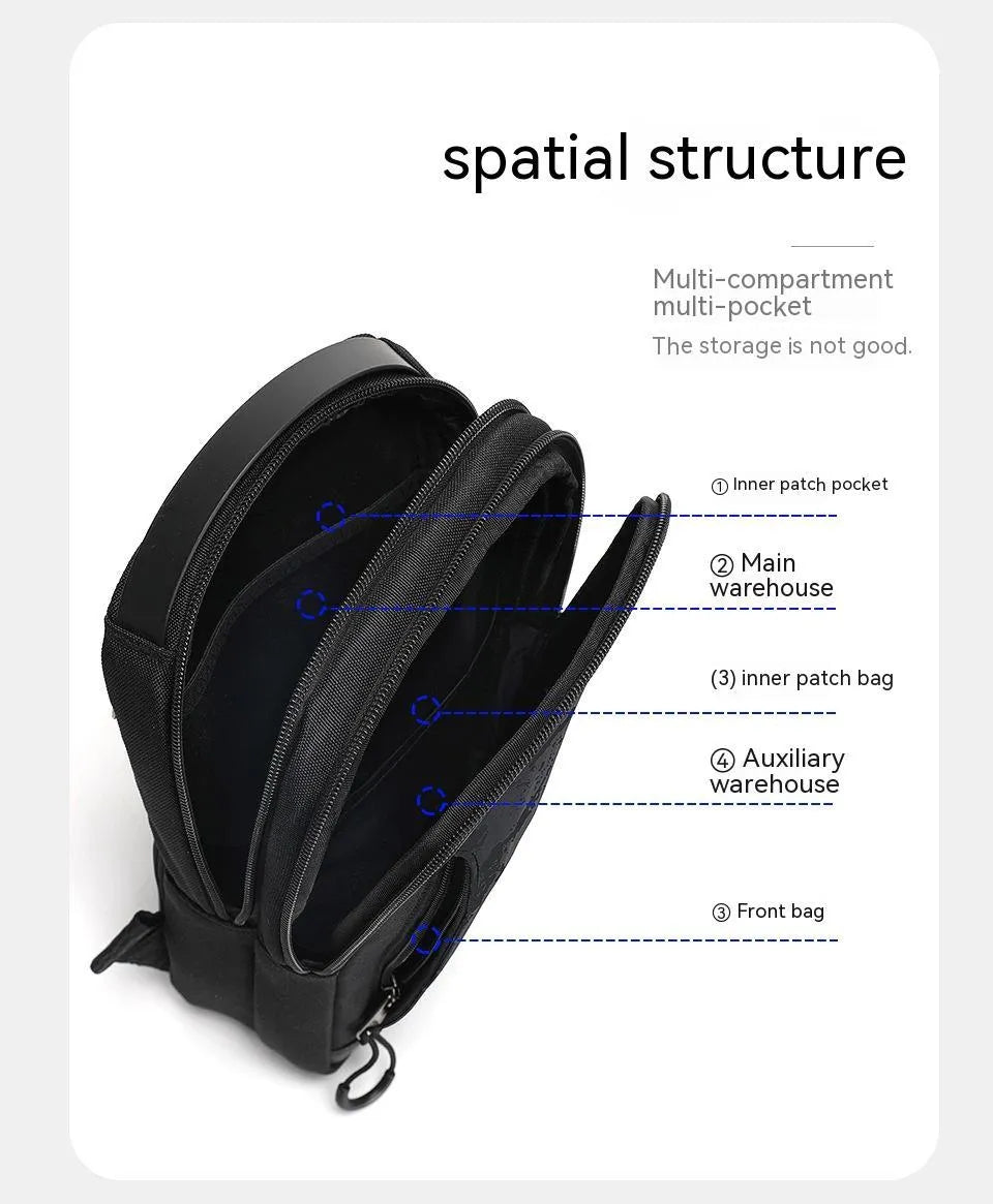 Casual black TPU camouflage chest bag with single shoulder strap and soft handle in square vertical model