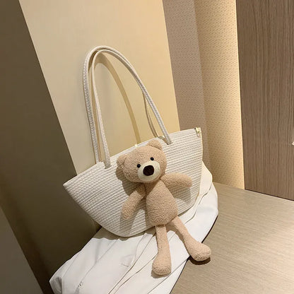 Cotton and linen woven bag with dumpling shape, three-dimensional pocket and double shoulder straps