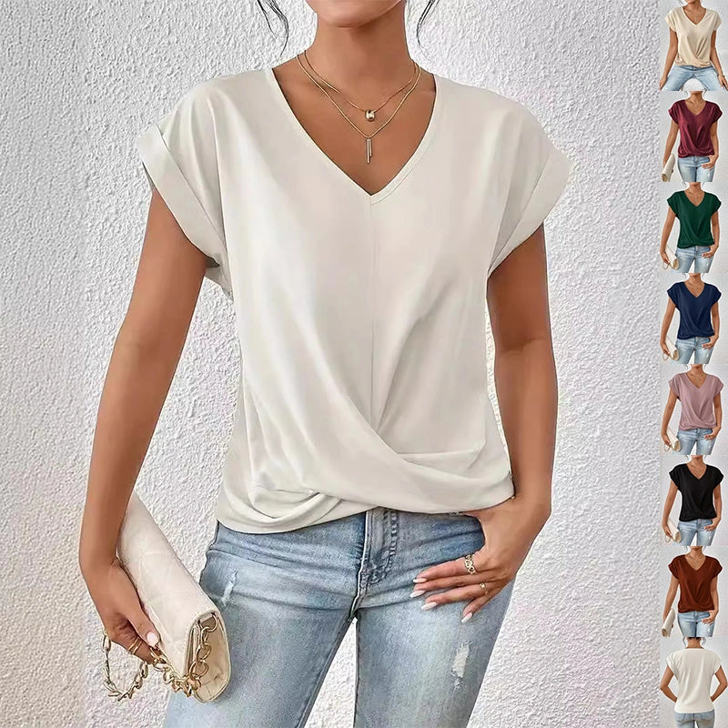 Stylish short-sleeve knot top for casual summer wear, available in multiple vibrant colors and sizes